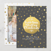 ブラック金ゴールド水玉模様メリークリスマススクリプト写真 シーズンカード (正面/裏面)