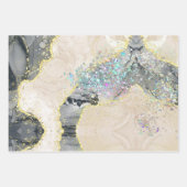 ブラック金ゴールド水色アルコールインクスパークリーグリッター ラッピングペーパーシート (正面3)