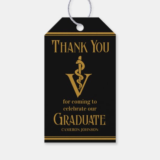 ブラック金ゴールド獣医学校卒業パーティー ギフトタグ (正面)