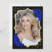 ブラック金ゴールド王室のブルー写真50誕生日 招待状 (裏面)