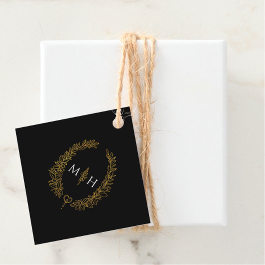 ブラック金ゴールド白葉楕円形リースアート結婚ズ フェイバータグ (インサイチュ)