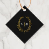 ブラック金ゴールド白葉楕円形リースアート結婚ズ フェイバータグ (正面)