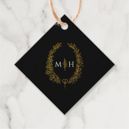 ブラック金ゴールド白葉楕円形リースアート結婚ズ フェイバータグ