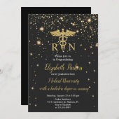 ブラック金ゴールド看護卒業式パーティー 招待状 (正面/裏面)