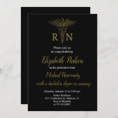 ブラック金ゴールド看護卒業式パーティー 招待状 (正面/裏面)