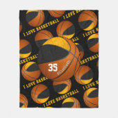 ブラック金ゴールド私はバスケットボールの女の子チームカラーが大好き フリースブランケット (正面)