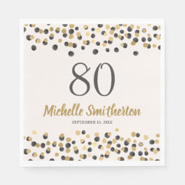 ブラック金ゴールド紙吹雪グリッター80誕生日 スタンダードランチョンナプキン