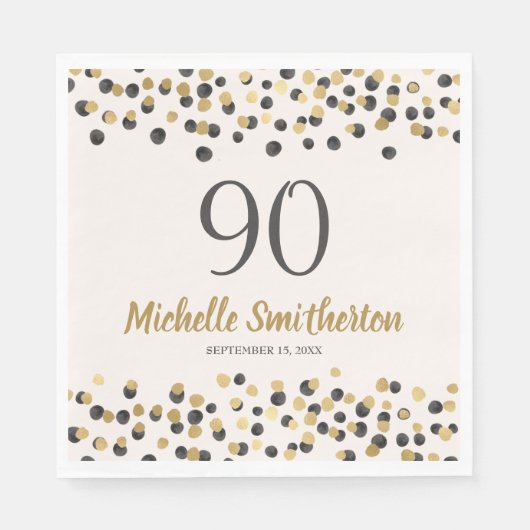 ブラック金ゴールド紙吹雪グリッター90誕生日 スタンダードランチョンナプキン (正面)