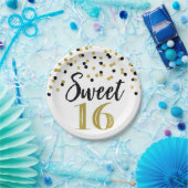 ブラック金ゴールド紙吹雪スイート16バースデーパーティー ペーパープレート (パーティー)