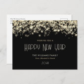 ブラック金ゴールド紙吹雪ハッピーニューイヤー葉書 シーズンポストカード (正面/裏面)