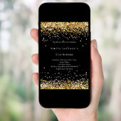 ブラック金ゴールド紙吹雪写真コラージュの贅沢な誕生日 招待状