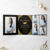 ブラック金ゴールド紙吹雪写真卒業パーティー 三つ折り招待状 (内部)