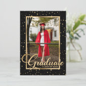 ブラック金ゴールド紙吹雪写真卒業パーティー 招待状 (スタンド正面)