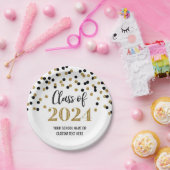 ブラック金ゴールド紙吹雪卒業2024 ペーパープレート (パーティー)