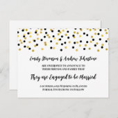 ブラック金ゴールド紙吹雪婚約のお知らせ 案内ポストカード (正面/裏面)