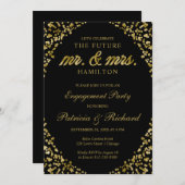 ブラック金ゴールド紙吹雪婚約パーティ招待状 案内状 (正面/裏面)