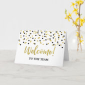 ブラック金ゴールド紙吹雪従業員チームへようこそ カード (黄色い花)