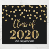 ブラック金ゴールド紙吹雪2020年卒業 スパークリングワインラベル (シングルラベル)