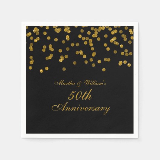 ブラック金ゴールド紙吹雪50周年記念 スタンダードカクテルナプキン (正面)