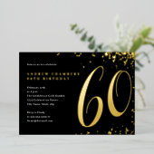 ブラック金ゴールド紙吹雪60誕生日 箔招待状 (立ち正面)
