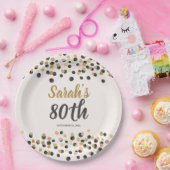 ブラック金ゴールド紙吹雪80誕生日 ペーパープレート (パーティー)