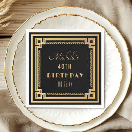 ブラック金ゴールド素晴らしギャツビーアールデコ誕生日 スタンダードカクテルナプキン