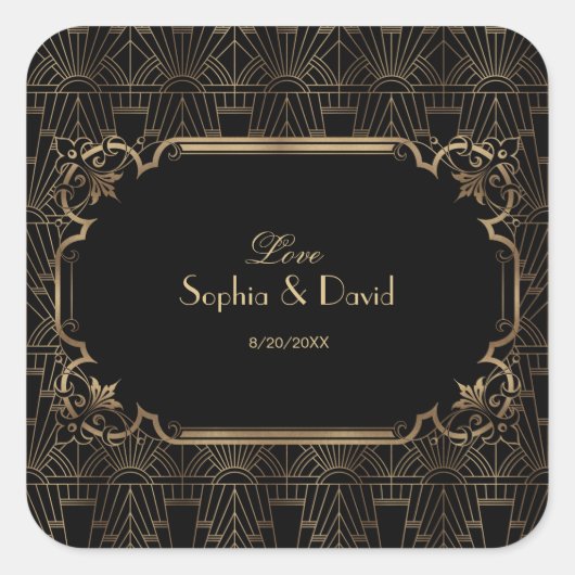 ブラック金ゴールド素晴らしギャツビーアールデコ1920s結婚s スクエアシール (正面)