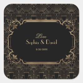 ブラック金ゴールド素晴らしギャツビーアールデコ1920s結婚s スクエアシール