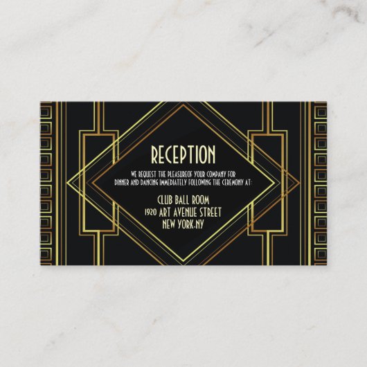 ブラック金ゴールド素晴らしヴィンテージギャツビー式披露宴 エンクロージャーカード (正面)