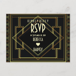 ブラック金ゴールド素晴らしヴィンテージギャツビー結婚式RSVP インビテーションポストカード