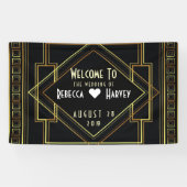 ブラック金ゴールド素晴らしヴィンテージ結婚ギャツビー 横断幕 (横)