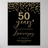 ブラック金ゴールド結婚のアニバーサリーウェルカムサイン ポスター (正面)