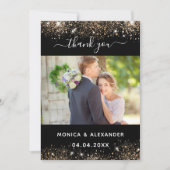 ブラック金ゴールド結婚の写真サンキューカード 招待状 (正面)