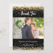 ブラック金ゴールド結婚の写真QRコードサンキューカード 招待状 (正面)