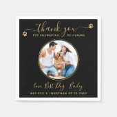 ブラック金ゴールド結婚の感謝ペットカスタムドッグ写真 スタンダードカクテルナプキン (正面)