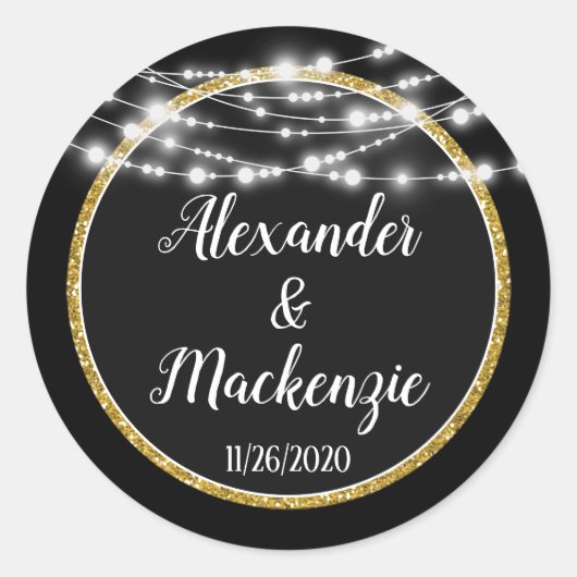 ブラック金ゴールド結婚の感謝メッセージカード ラウンドシール (正面)