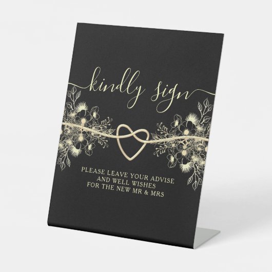 ブラック金ゴールド結婚アドバイス標識 台座サイン (正面)