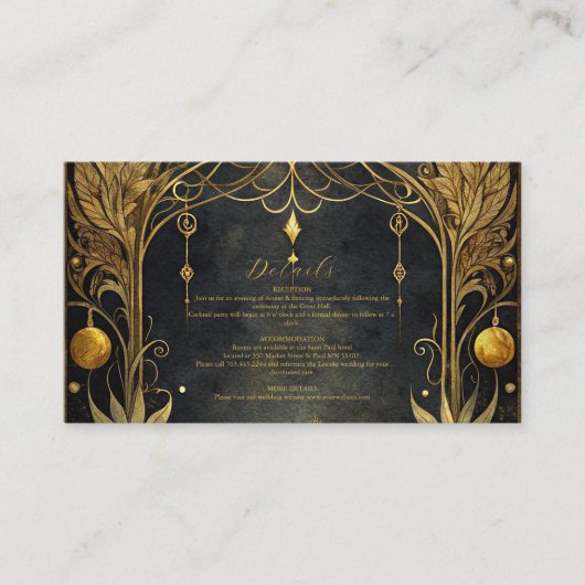 ブラック金ゴールド結婚アールヌーボー エンクロージャーカード (正面)