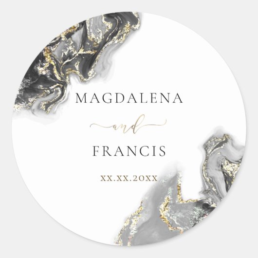 ブラック金ゴールド結婚インクの四角いシール ラウンドシール (正面)
