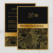 ブラック金ゴールド結婚グリーンリー50周年記念カード (正面/裏面)