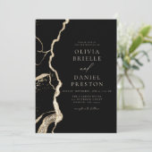 ブラック金ゴールド結婚ゲートのQRコードエレガント 招待状 (スタンド正面)