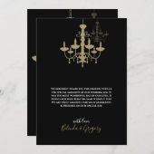ブラック金ゴールド結婚シャンデリアサンキューカード サンキューカード (正面/裏面)