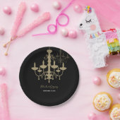 ブラック金ゴールド結婚シャンデリア ペーパープレート (パーティー)
