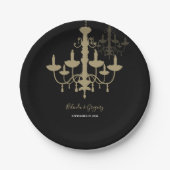 ブラック金ゴールド結婚シャンデリア ペーパープレート (正面)