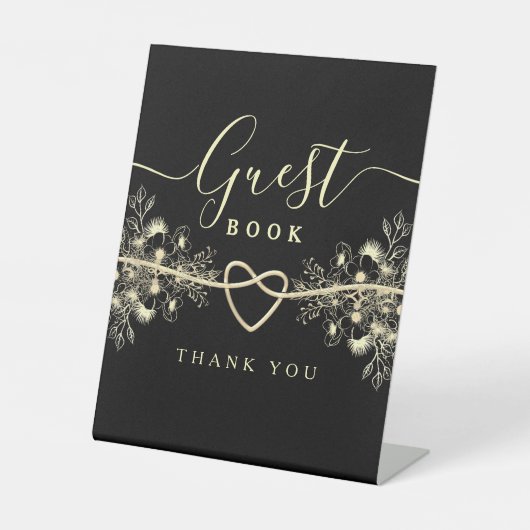 ブラック金ゴールド結婚ズゲストブックサイン 台座サイン (正面)