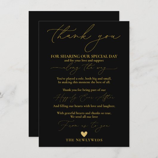 ブラック金ゴールド結婚ズサンキュープレイスセッティング メニュー (正面/裏面)