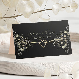 ブラック金ゴールド結婚フローラ座席表 プレイスカード
