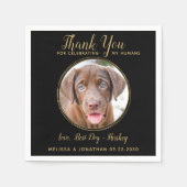 ブラック金ゴールド結婚ペットお礼カスタム犬写真 スタンダードカクテルナプキン (正面)