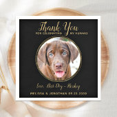 ブラック金ゴールド結婚ペットお礼カスタム犬写真 スタンダードカクテルナプキン