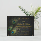 ブラック金ゴールド結婚孔雀 招待状 (スタンド正面)